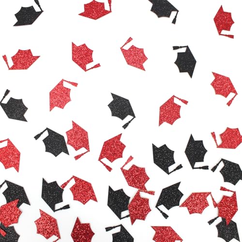 Image of 200PC Black Red Grad Cap Graduation Confetti for Table Glitter Graduation Hat Table Scatter for Class of 2026 Grad Party Decorations
