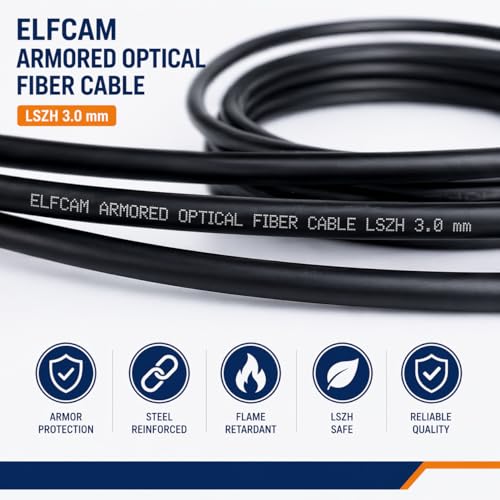Elfcam® - 10m/32.8ft Outdoor and Indoor Shielded Armored Fiber Optic Cable LC/UPC to LC/UPC OM3 Multimode Duplex 50/125μm LSZH, Black (10M) by Elfcam - Image 3
