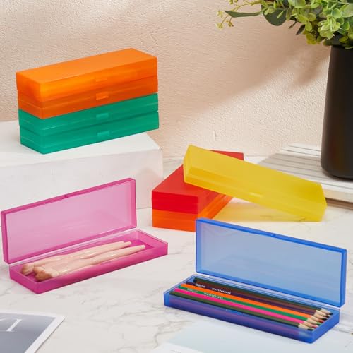 Image of Fainne 24 Pcs Plastic Pencil Case Bulk Pencil Boxes Plastic Stationery Case Frosted Pen Box Pen Holder with Hinged Lid Snap Closure for Office(Single Layer,Assorted Colors,7.09 x 2.36 x 0.98 Inch)