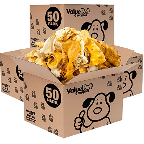 ValueBull Cow Ears, Varied Shapes, Small, 200 Count Bulk Pack - All Natural Dog Treats, Angus Beef, Single Ingredient, Cleans Teeth & Gums