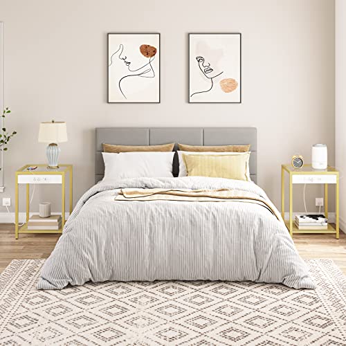 Hoobro Side Table With Charging Station, End Table With Usb Ports And Outlets, Nightstand For Tight Spaces, Tempered Glass, Modern Metal Frame, For Office, Bedroom, Living Room, Study, Gold Gd76Ubz01 #TOP3
