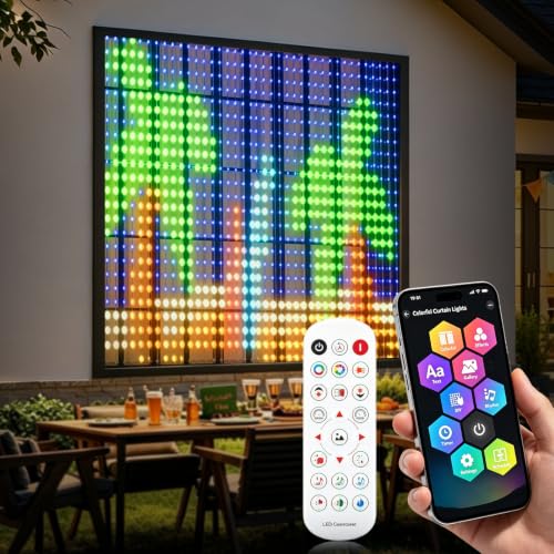 Ysislybin Cortina de Luces 2x 2m, 400 LEDs Inteligente Curtain Lights, DIY Modelo Dinámico Cadena de Luces Hadas con App & Mando a Distancia, Impermeable Cortina Luces Led para Navidad