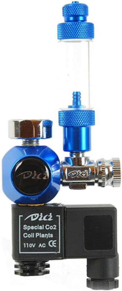 DICI 110V Aquarium Co2 Single Gauge Bubble Counter Solenoid Regulator Blue US Standard