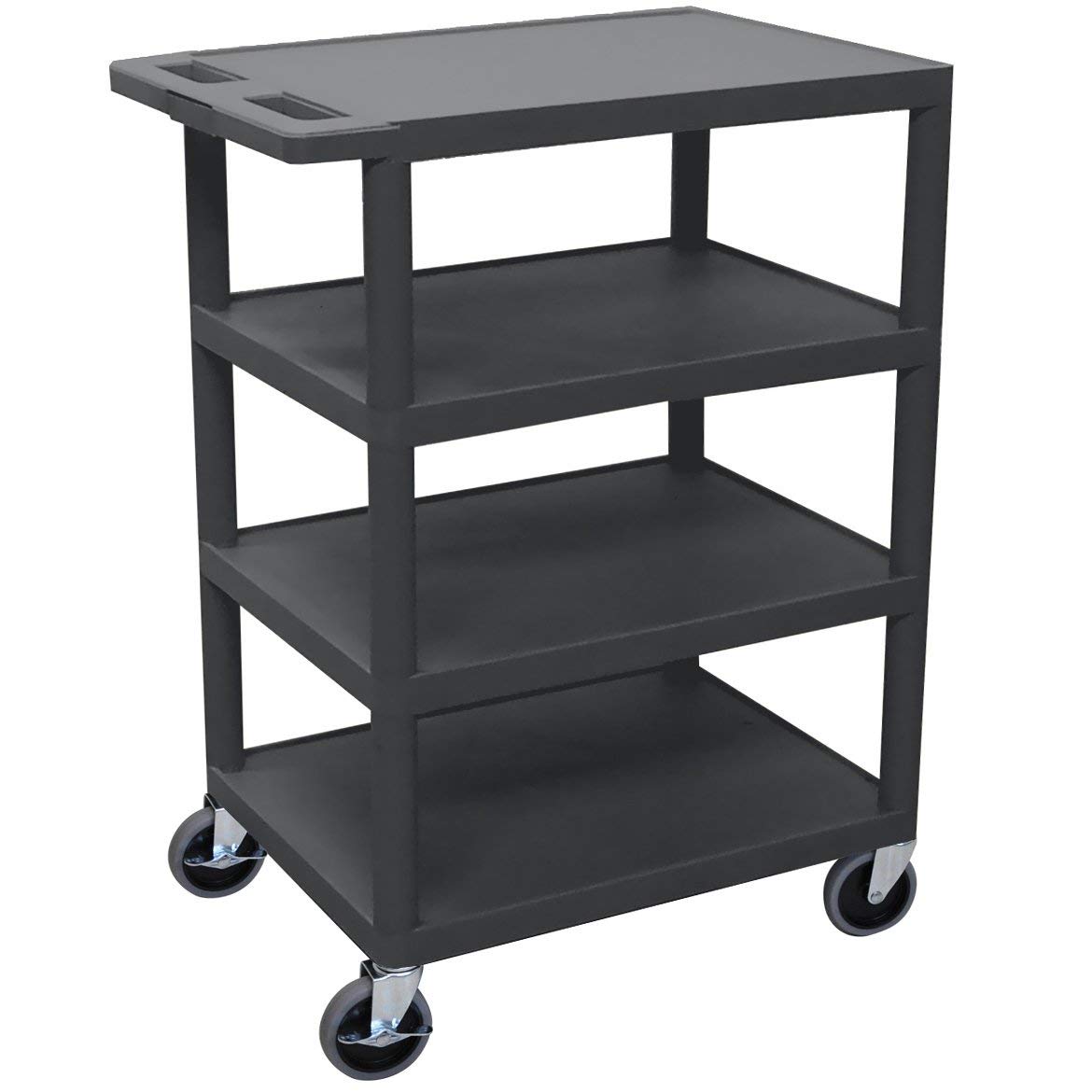 Luxor BC45-B 4 Flat Shelf Structural Foam Plastic Cart Black 24"W x 18"D x 39"H