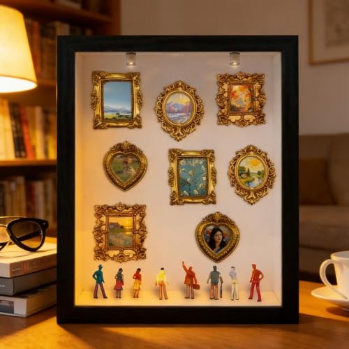 Boîte à Silhouettes de Mini-musée DIY avec cadres dorés et LED - 7