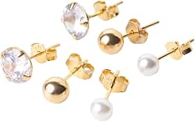 Conjunto Semijoia Folheada a Ouro 18k Kit Trio Brincos Dourado 3 Pares