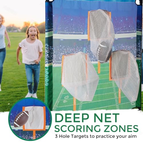 Football Toss Game with 4 Inflatable Balls + 66" Football Throwing Target - Football Target Practice for Kids + Football Gifts for Boys 8-12 + Yard Games for Adults