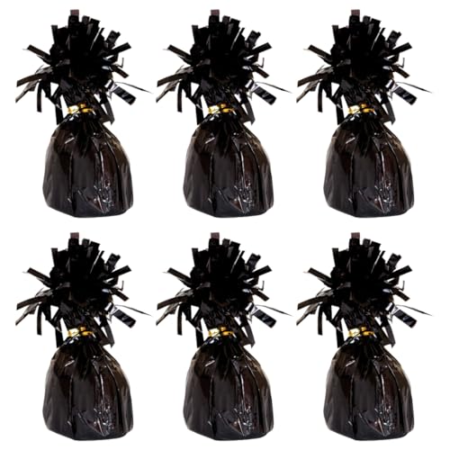PARTYRAMA.CO.UK Foil Helium Balloon Weights - Pack of 6 - Durable & Colourful Black Balloon Weights for Birthdays Parties, Events & Celebrations - Perfect Balloon Weight Holders