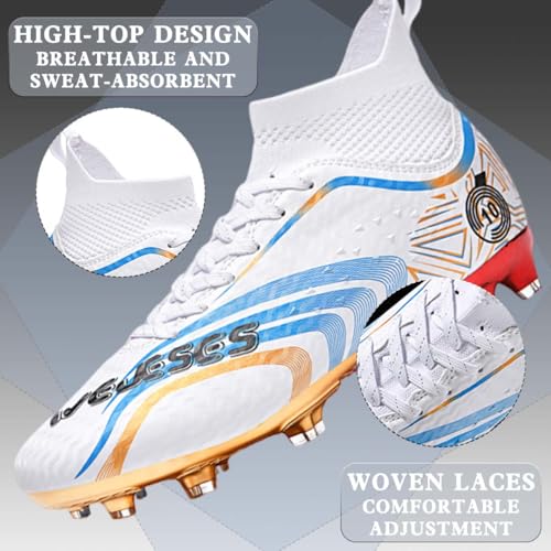 Maylrvjv Soccer Soccer Mens High-Top Ankle: Soccer Cleats for Boys Comfortable Breathable Youth's Football Boots Outdoor Turf Firm Ground Cleats,White2
