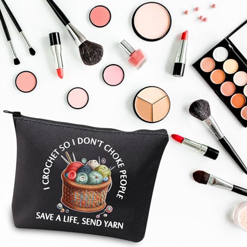 PLITI Crochet Lover Gift - I Crochet So I Don't Choke People, Save A Life Send Yarn Makeup Bag, Knitting Gift (Crochet So Yarn blU) - Image 4