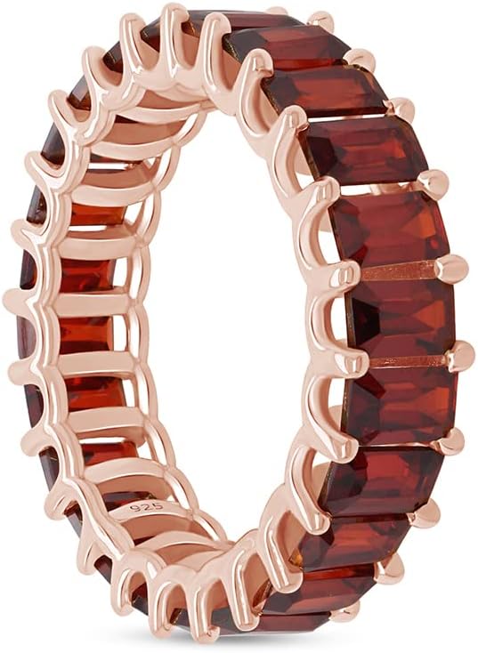 AFFY Emerald Cut Simulated Red Garnet Eternity Engagement Ring 925 Sterling Silver