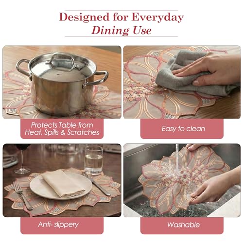 Image of Kuber Industries 4 Pcs PVC Side Table Mats | Washable Placemat /Dining Table Mat for Party, Wedding and Family Functions | Flower Design - Cream