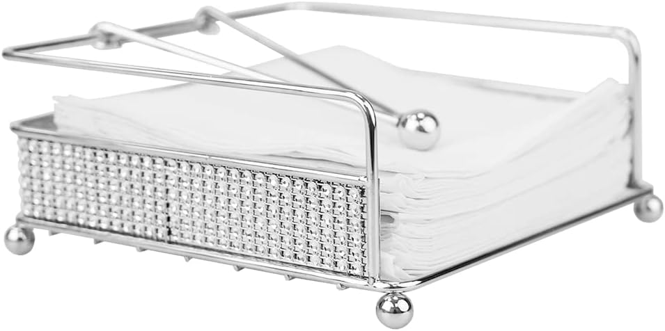 Home Basics Pave Flat Steel Napkin Holder with Weighted Pivoting Arm, Chrome | Raised Feet | Open Design | Hold Napkin Securely in Place 7 x 7 x 3.5