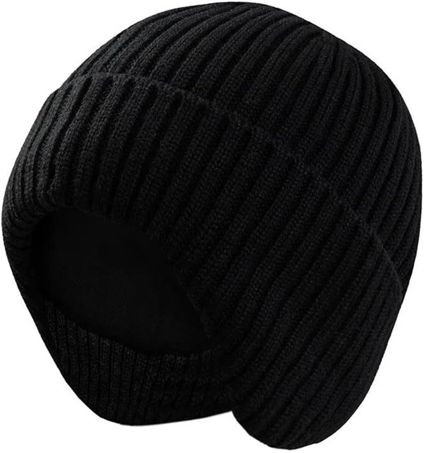 Men Women Running Cycling Hat with Ear Snow Warm Knit Skull Cap Fleece Beanies