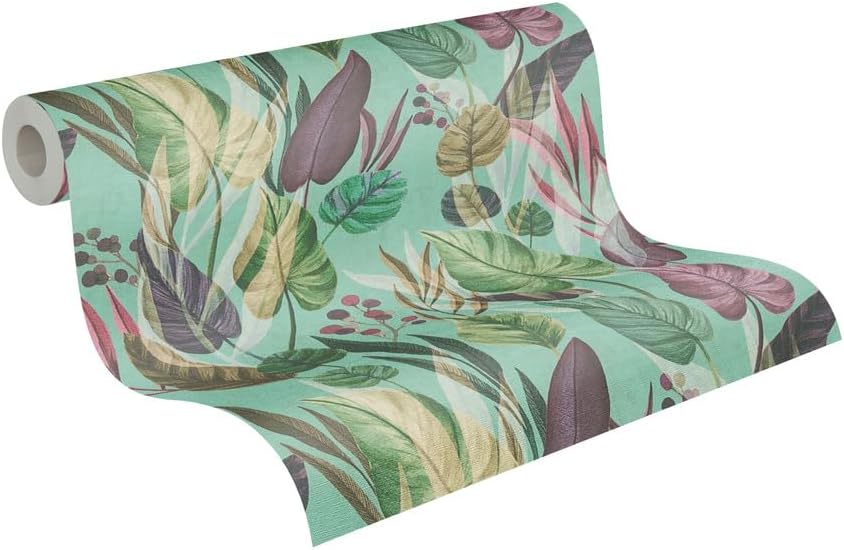 Livingwalls Anna D'Andrea 782194 Non-Woven Wallpaper Floral 10.05 m x 0.53 m - Blue, Green, Purple, Grey - Wallpaper Leaves