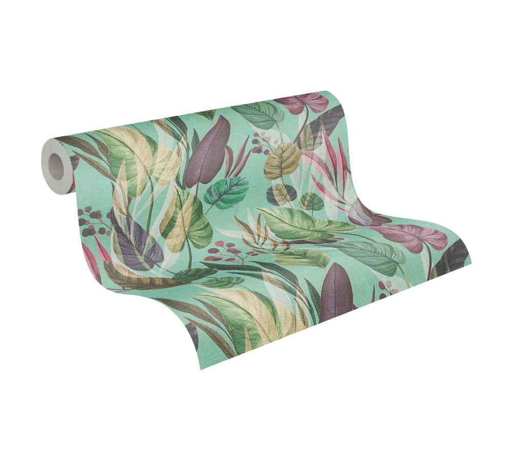 Livingwalls Anna D'Andrea Non-Woven Wallpaper Floral 10,05 m x 0,53 m - Blue, Green, Lilac, Grey - Leaves Wallpaper - 782194