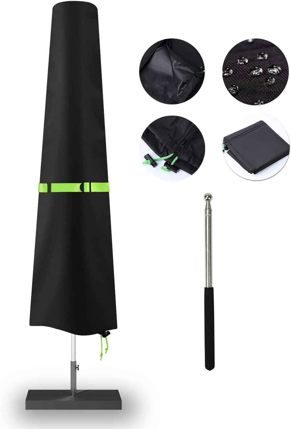 Patio Umbrella Cover - Waterproof Patio Parasol Covers with Zipper for 7ft to 11ft Outdoor Umbrellas Black