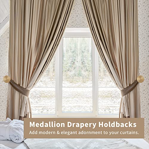 Curtain Holdbacks, Decorative Curtain Tieback Hooks, Wall Mounted Round Medallion Drapery Holder Holdbacks, Metal Modern Simple Curtain Pull Back Hooks With Screws, Set Of 2 (Champagne Bronze) #TOP4