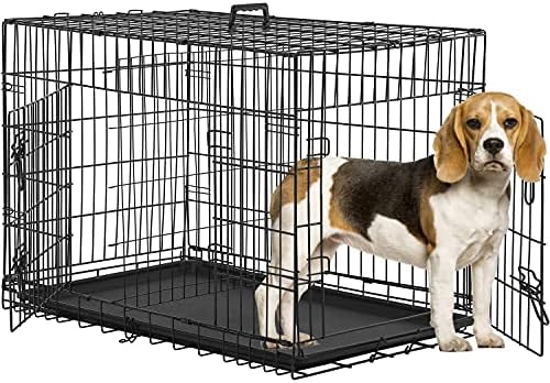 BestPet 36 Inch Dog Crates for Large Dogs Folding Mental Wire Crates Dog Kennels Outdoor and Indoor Pet Dog Cage Crate with Double-Door,Divider Panel, Removable Tray and Handle