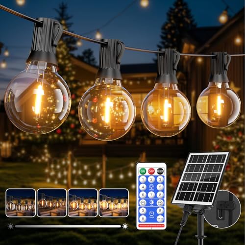 Hoteril 15M Solar Lichterkette Outdoor 19+2 G40 Glühbirnen Dimmbar IP65 Wasserdicht USB Laden Lichterkette Außen Solar 8Modi & Timer LED Solarlichterkette Außen Wetterfest für Garten Balkon Party