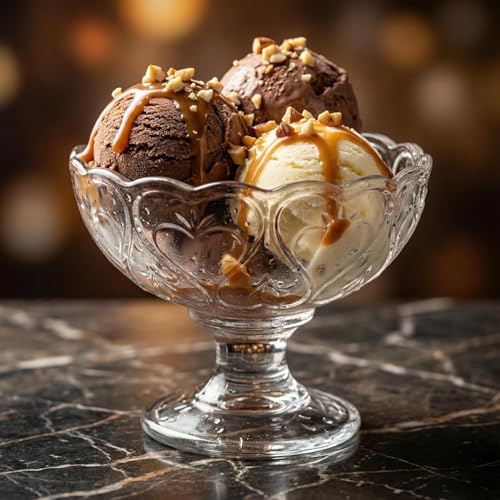 Image of MARTVIA 200 ML Ice Cream Bowl Set of 6, Glass Dessert Bowls Cups with Footed Base, Crystal Clear Serving Cups for Ice Cream, Pudding, Custard, Falooda, Sundae, Fruit Salad & Desserts