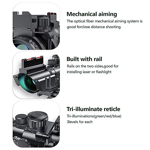 HIMIFOY Rifle Scope 4x32 Red & Green &Blue Illuminated Reticle Scope with Top Fiber Optic Sight - Thumbnail 5