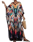 Bsubseach Kaftan Dresses for Women Floral Print Caftans Bathing Suit Cover Ups Plus Size Long Beach Coverup Dress Colorful