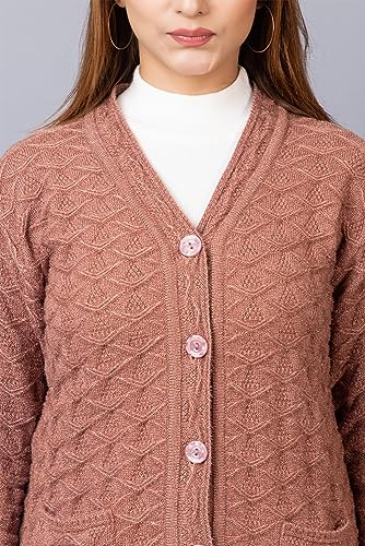 Image of Women Woolen V Neck Casual Wear Stylish Cardigan Sweaters for Winter with Front Pockets