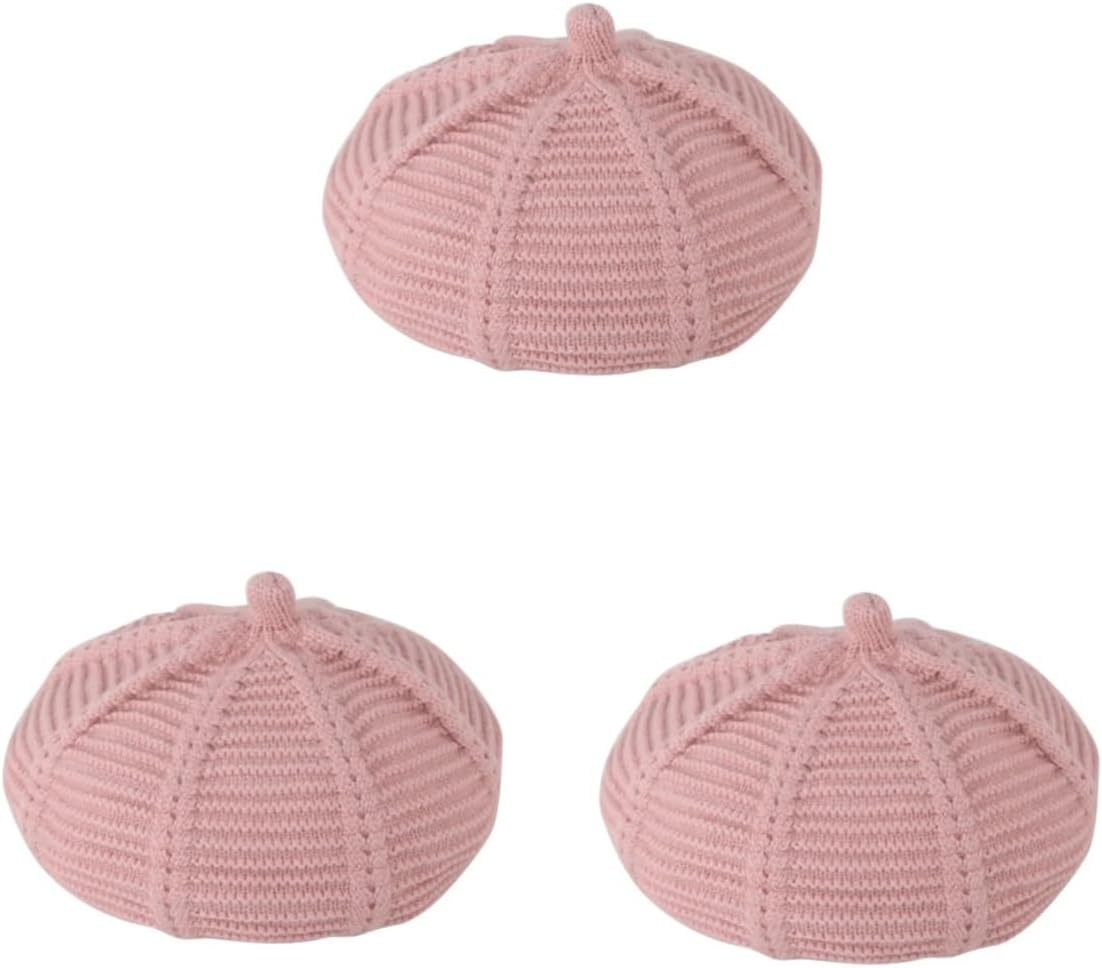 LIFKOME 3pcs Girls Boys and Girls Beret Wool Hat Weaving Beanie Hat for Toddlers Solid Beanies for Autumn Winter