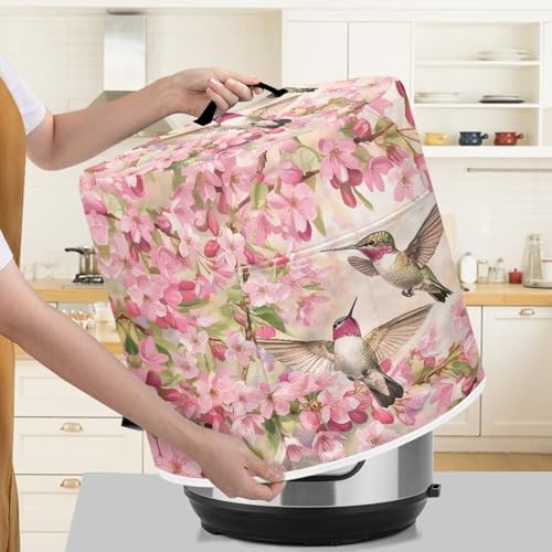 Image of 8-Quart Round Air Fryer Cover - Floral Hummingbird Dust Protector with Carrying Top Handle and Accessory Storage Pocket | Fits Instant Pot, Crock Pot, Rice Cooker | Gifts for Her