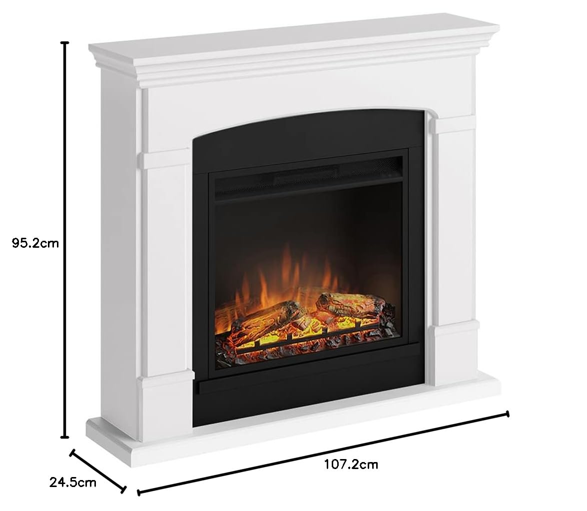 TAGU Helmi Camino elettrico con PowerFlame, riscaldamento e termostato, timer 7 giorni, effetto fiamma LED, telecomando (Bianco puro)
