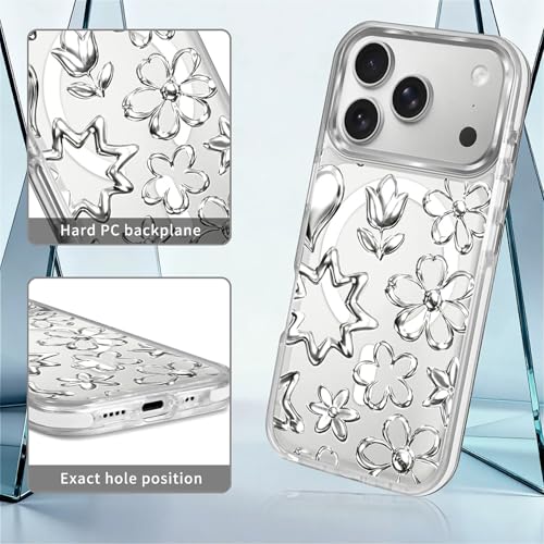 Coque antichoc iPhone 17 Pro transparente fleurs rigide et compatible MagSafe - 3