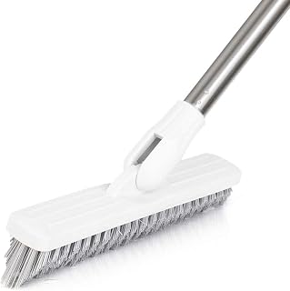 Tile Grout Brush Crevice Floor Scrub Brush 120°Rotatable Bathtub Clean Tool 9.06inches Wide 35.43inches Long Handle Grout Scrubber Indoor Kitchen Push Broom for Hard to Reach Areas