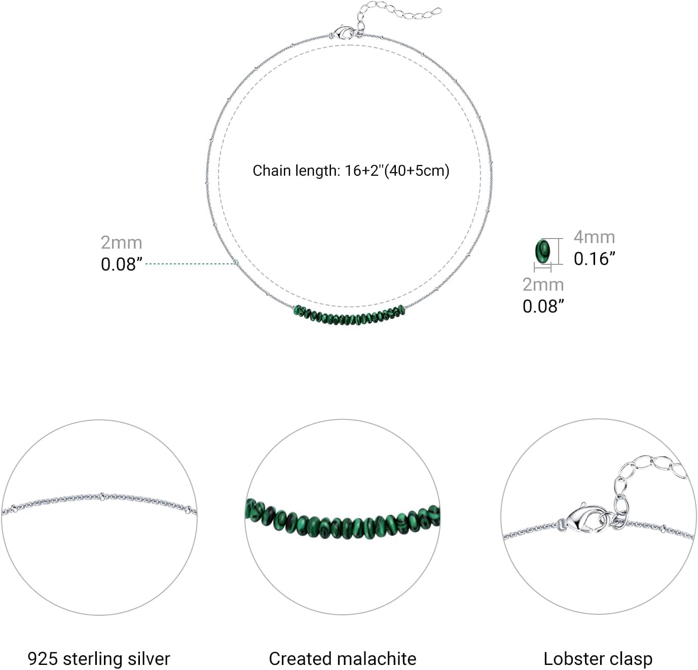 E Beaded Gemstone Choker Necklace for Women, Sterling Silver Boho Bead Chain Necklace Summer Beach Handmade Jewelry Gifts for Her, 16”+ 2” - Image 4