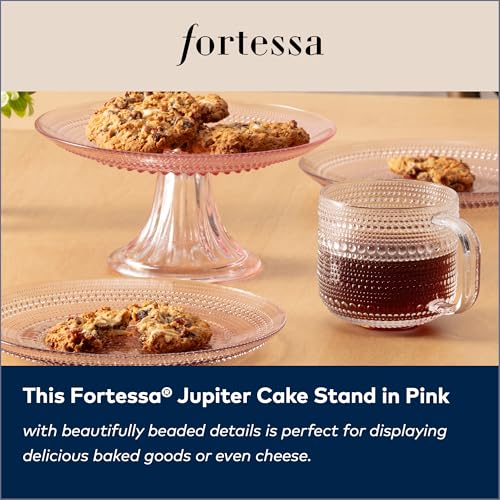 FORTESSA Jupiter Beaded Hobnail Glass Vintage Themed Collection, 13 Inch Vintage Cake Stand, Dishwasher-Safe, Glass Cake Stand, Pink by Fortessa - Image 3