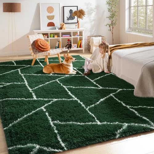 Tapis à poils longs géométrique lavable et antidérapant pour salon