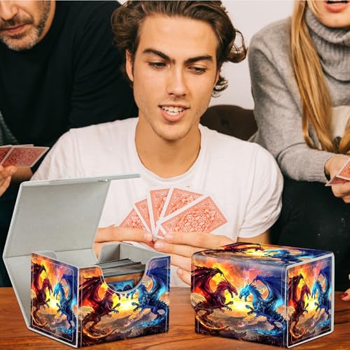 DIGTIALL Czerwone i niebieskie smoki pudełko na karty kolekcjonerskie z mocnym magnesem pudełko do przechowywania kart magiczne pudełko do przechowywania kart premium etui do TCG CCG Magic Cards