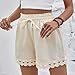 Mnking Shorts Damen Sommer Kordelzug Badeshorts Cover Up Elastisch High Waist Kurze Hose Leicht Atmungsaktiv Strandshorts mit Spitzenbesatz für Pool Strand Urlaub KZ8528W-Beige-M