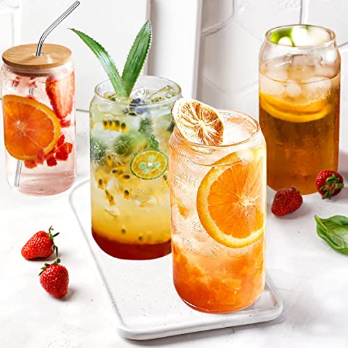 Yuleer Glass Cups With Lids & Straws 6 Pack, 16 Oz Can Shape Drinking Glasses Beer Glasses Tumbler Cups Water Bottles For Iced Coffee, Cocktail, Beer, Soda #TOP5