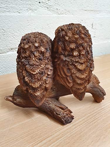 Vivid Arts Tawny Owls on Branch | Resin Home or Garden Decoration | BG-TWNY-D
