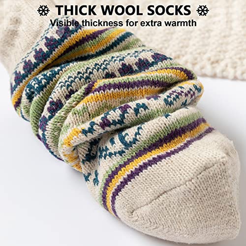 Image of IIG 5 Pairs Women's Vintage Style Thick Wool Warm Winter Crew Socks