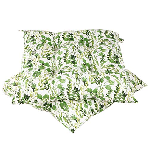 Dibor Dining Chair Seat Pad Set - 2 Tie On Machine Washable Garden Chair Cushions (Green Leaves)