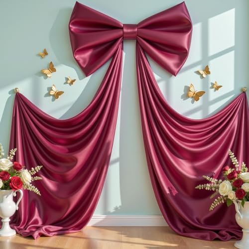 Big Burgundy Bow Backdrop Large Maroon Bow Decor Gift Bows Birthday Decorations 48x24x120 Inches Giant Bow Birthday Party Backdrop for Wedding Baby Shower Photography Coquette Room Decor by Tao-Ge - Used condition - Image 7