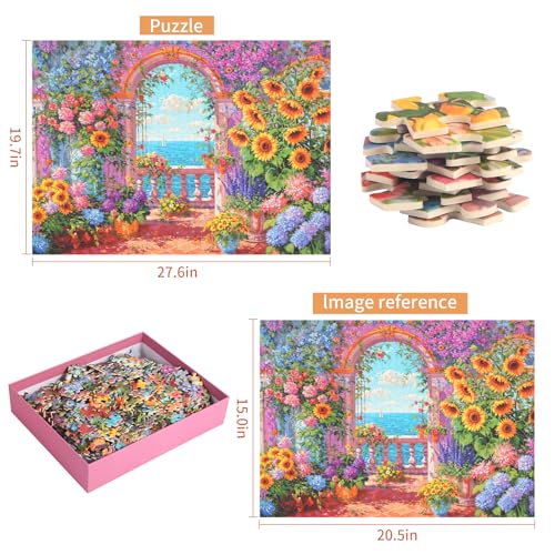 Velvet Craft Sunflowers Puzzles 1000 Pieces for Adults, Beautiful and Colorful Flowers Jigsaw Puzzle with A-F Letters on Back, Precisely Cut 27.6''x19.7'' by TOCHILD - Used condition - Image 3