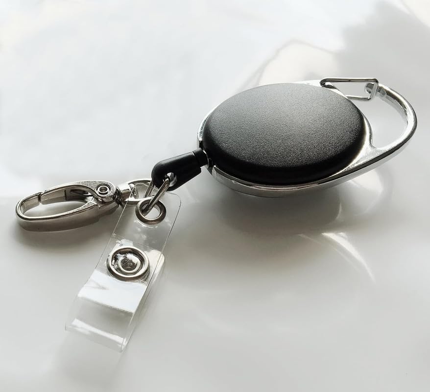 Retractable Keychain with Carabiner Clip – Heavy Duty Key Holder Reel with Secure Strap for Keys & ID Badges((Pack of- 1)