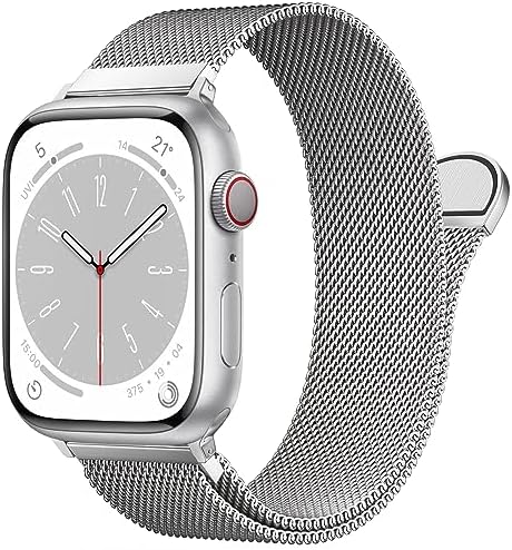 OULUOQI Edelstahl Milanaise Armband für Apple Watch 40mm 42mm 41mm 38mm | Kompatibel mit Apple Watch Series 12 11 10 9 8 7 6 5 4 3 2, SE 3 2 1, Magnetisch, Einstellbar