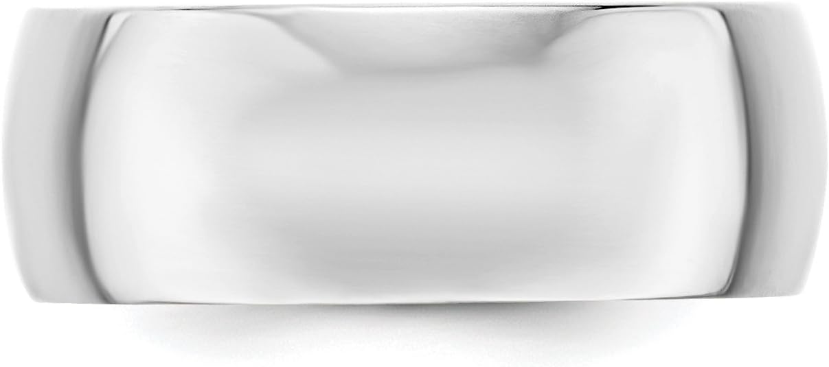 Solid 10k White Gold 8mm Half Round Wedding Band Ring for Men or Women Lightweight Unisex Polished Ring with Rhodium Plated Silver Tone Finish Comfortable Rounded Profile Durable Engraving Ready Band