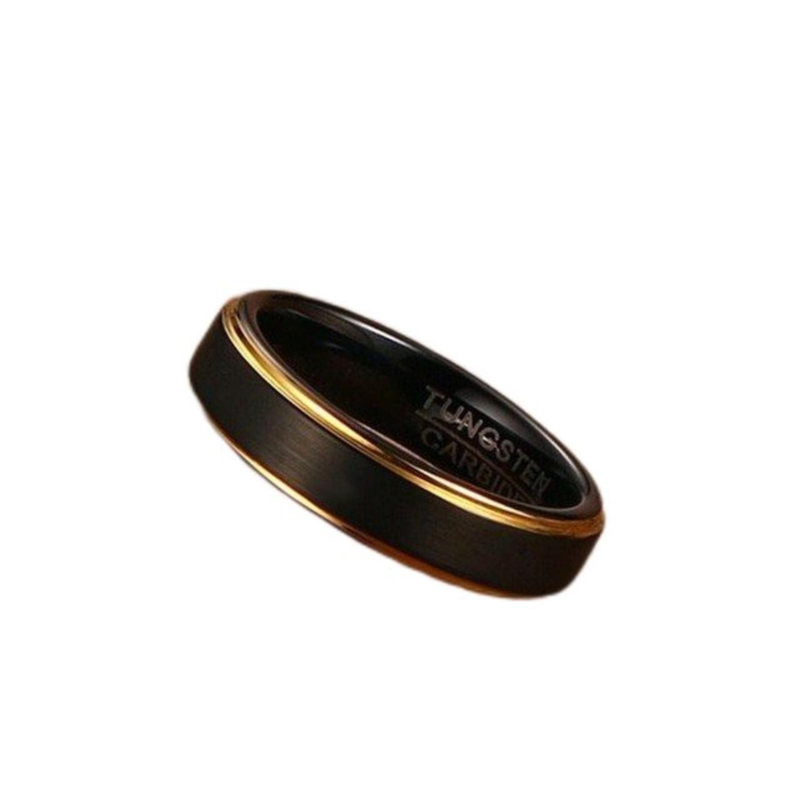 CHOUBAGUAI Anillos de tungsteno negro para hombre, anillos de boda de 5 mm, color dorado fino para joyería masculina