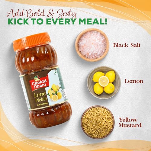 Image of Chokhi Dhani Spicy Lime Pickle Pack of 2 (500g Each) | Nimbu Achar | Oil Free Lemon Pickle | No Onion No Garlic | Tangy & Spicy Indian Pickle | Homemade Taste