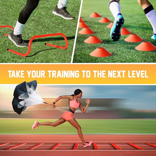 Yes4All Agility Ladder Adjustable Speed & Agility Training Equipment for All Ages, Durable Speed Ladder, Multiple Combo Sets Available, Orange,12 Agility Cones, 5 Hurdles, Jump Rope, Running Parachute by Yes4All - Used condition - Image 6